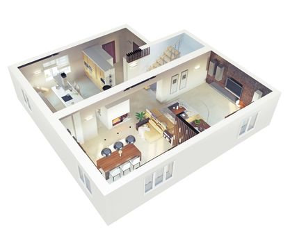 Plan view of an apartment.Ground floor. Clear 3d interior design. 