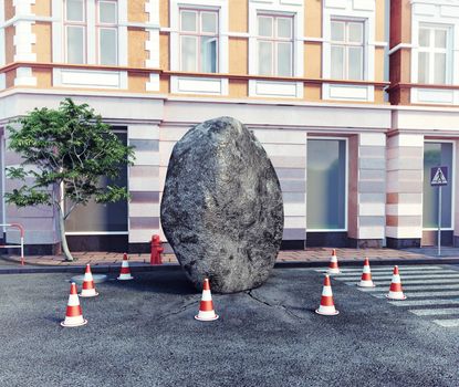 meteorite fell on a city street. 3d concept 