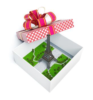 Paris streets in open gift box . 3d concept