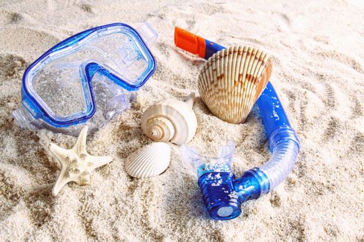 Summer beach toys in the sand