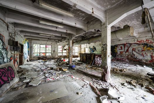 Messy abandoned factory room