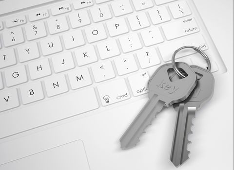 Two metal keys on the keyboard. View from above