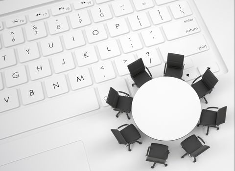 Office chairs and round table on the keyboard. View from above