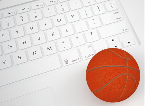Basket ball on the keyboard. Top view