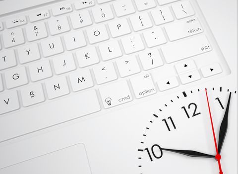 Clock face on the keyboard. View from above