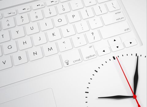 Clock face on the keyboard. View from above