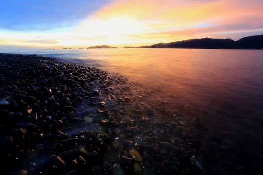 Twilight:An island of smooth polished rocks in formation, a tourist attraction near Koh Lipe (aka Ko Lipeh)