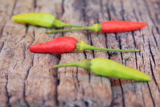 Hot chili pepper on old wooden background