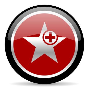 red glossy web button on white background