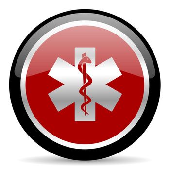 red glossy web button on white background