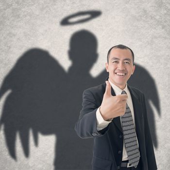 Concept of business angel . Photo compilation with hand drawn background.