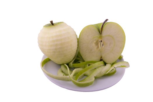 Ripe green apple with half isolated on white background