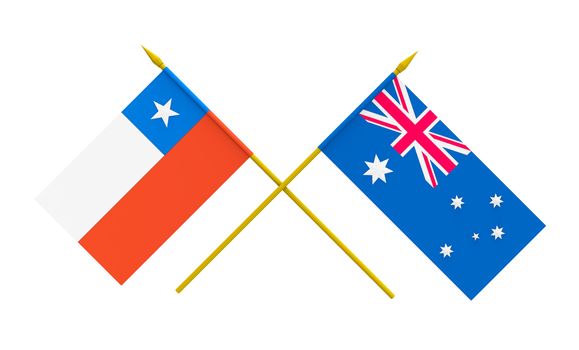 Flags of Australia and Chile, 3d render, isolated