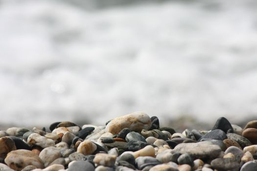 Closeup of stones on the seashore on Greek island Skopelos
