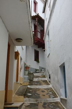 Mix of ancient Greek and Turkish architecture in Skopelos town,Greece