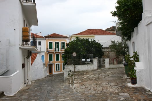 Mix of ancient Greek and Turkish architecture in Skopelos town,Greece