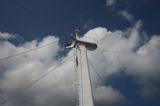 Ship mast on the ferry at the Mediterranean sea 