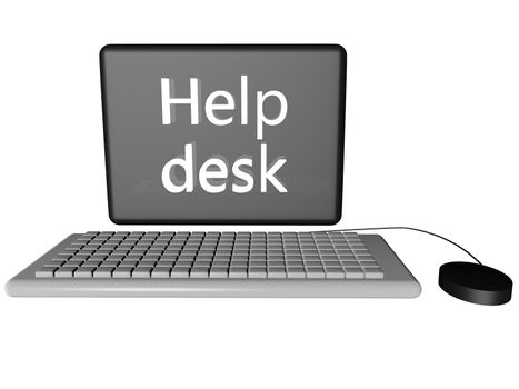 Computer with words "Help desk" on the screen, 3d render
