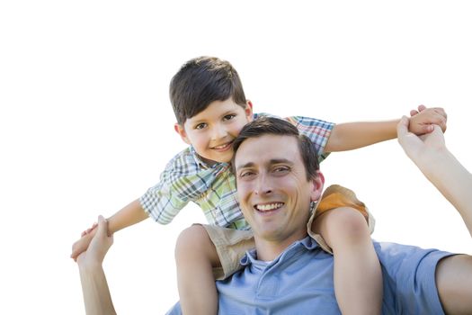 Father and Son Playing Piggyback Isolated on a White Background.