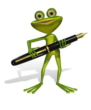 illustration curious frog with a fountain pen
