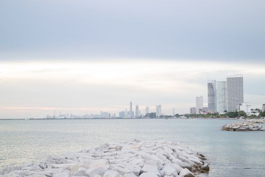 Group of towers near seashore, stock photo