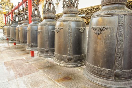 These bells are in the Budhist temple. They are built from the donation money of the people who respect in the religion