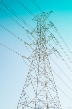 the hight voltage electricity pole under the blu sky