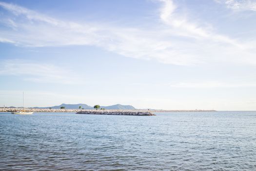 Relaxing deep blue seashore view, stock photo