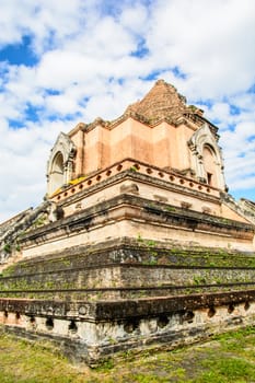 the beautiful ancient pagoda in the Thai temple