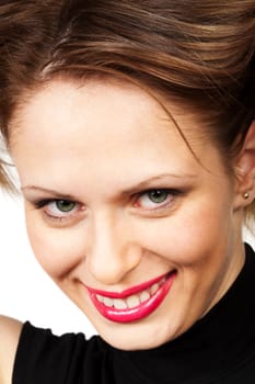 portrait of a young woman on a white background