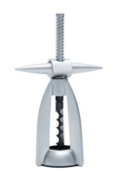 Modern metal corkscrew on a white background