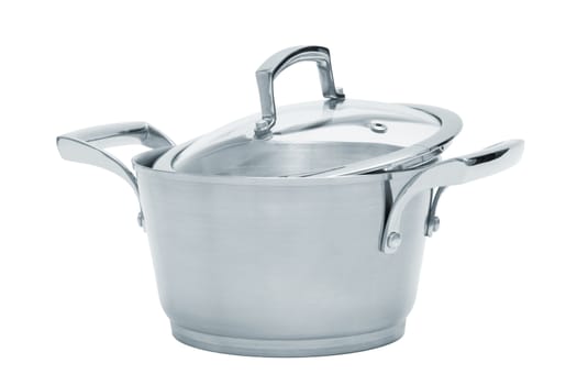 Modern steel saucepan on a white background  