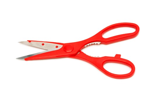 Modern kitchen scissors on a white background