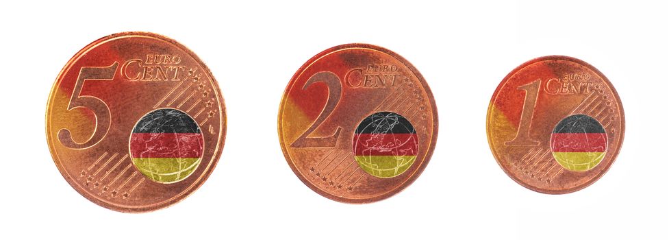 European union concept - 1, 2 and 5 eurocent, flag of Germany