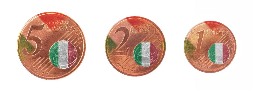 European union concept - 1, 2 and 5 eurocent, flag of Italy