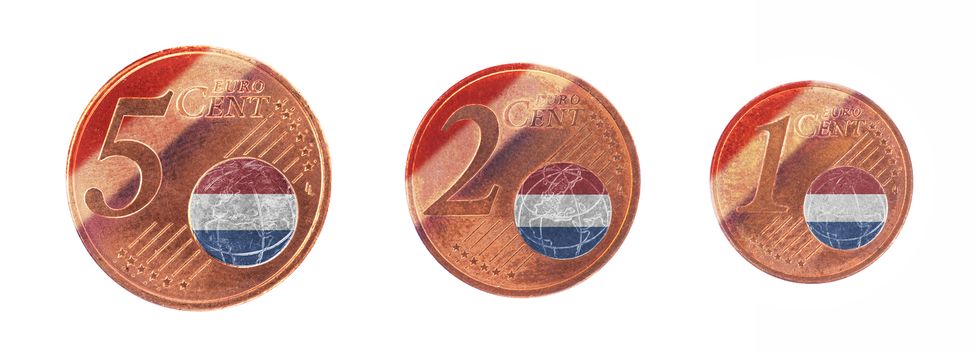 European union concept - 1, 2 and 5 eurocent, flag of the Netherlands