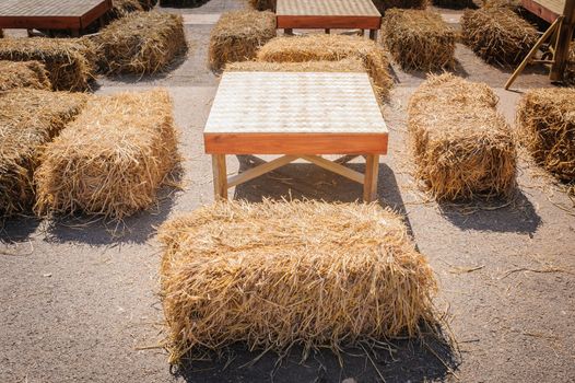 table and straw chair in contryside.