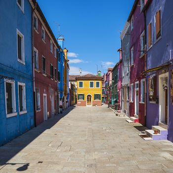 Colorful street in Burano, near Venice, Italy 