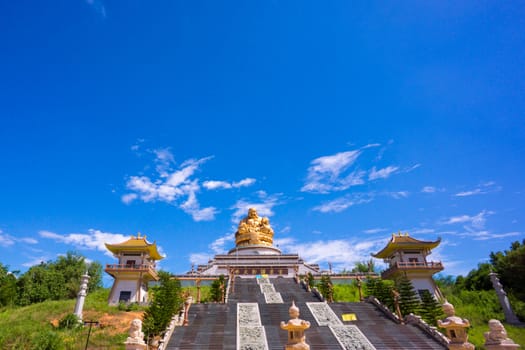 big Kasennen sculpture at the top of building,chinese temple,Chiangrai,Thailand