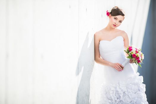 Gorgeous bride on her wedding day (color toned image; shallow DOF)