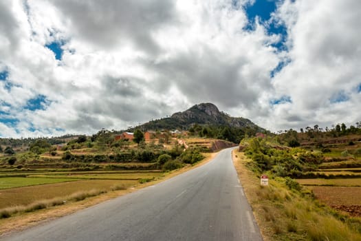 The windy road from which leads to Antananarivo through the central highlands of Madagascar