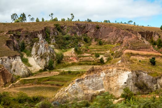 Beautiful Malagasy landscape with eroded hills forming interesting geological features