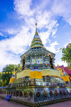 mirror decorated pagoda on clear sky scene,Chiangrai,Thailand
