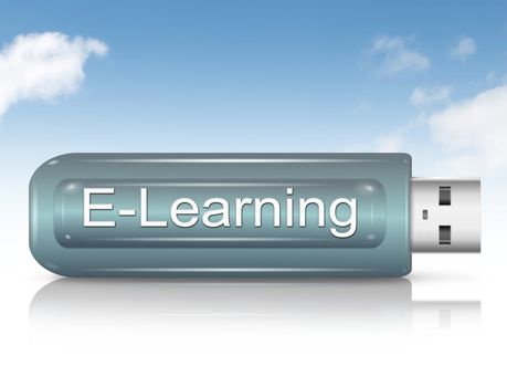 Illustration depicting a usb flash drive with an E-Learning concept.