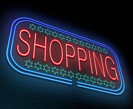 Illustration depicting an illuminated neon sign with a shopping concept.