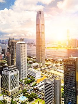 Hong Kong skyline with sunset