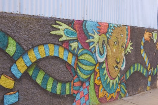 Colourful graffiti decorating a street in the world heritage city of Valparaiso in Chile