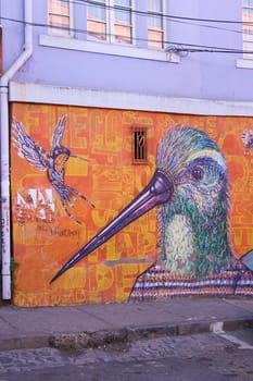 Colourful graffiti decorating a street in the world heritage city of Valparaiso in Chile