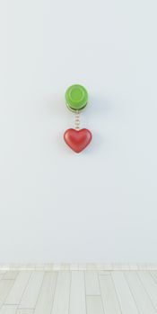 3d red shape heart hanging with chain on knob