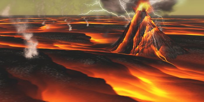 This alien planet has continuous eruptions of its volcanoes with surrounding lava fields and flows.